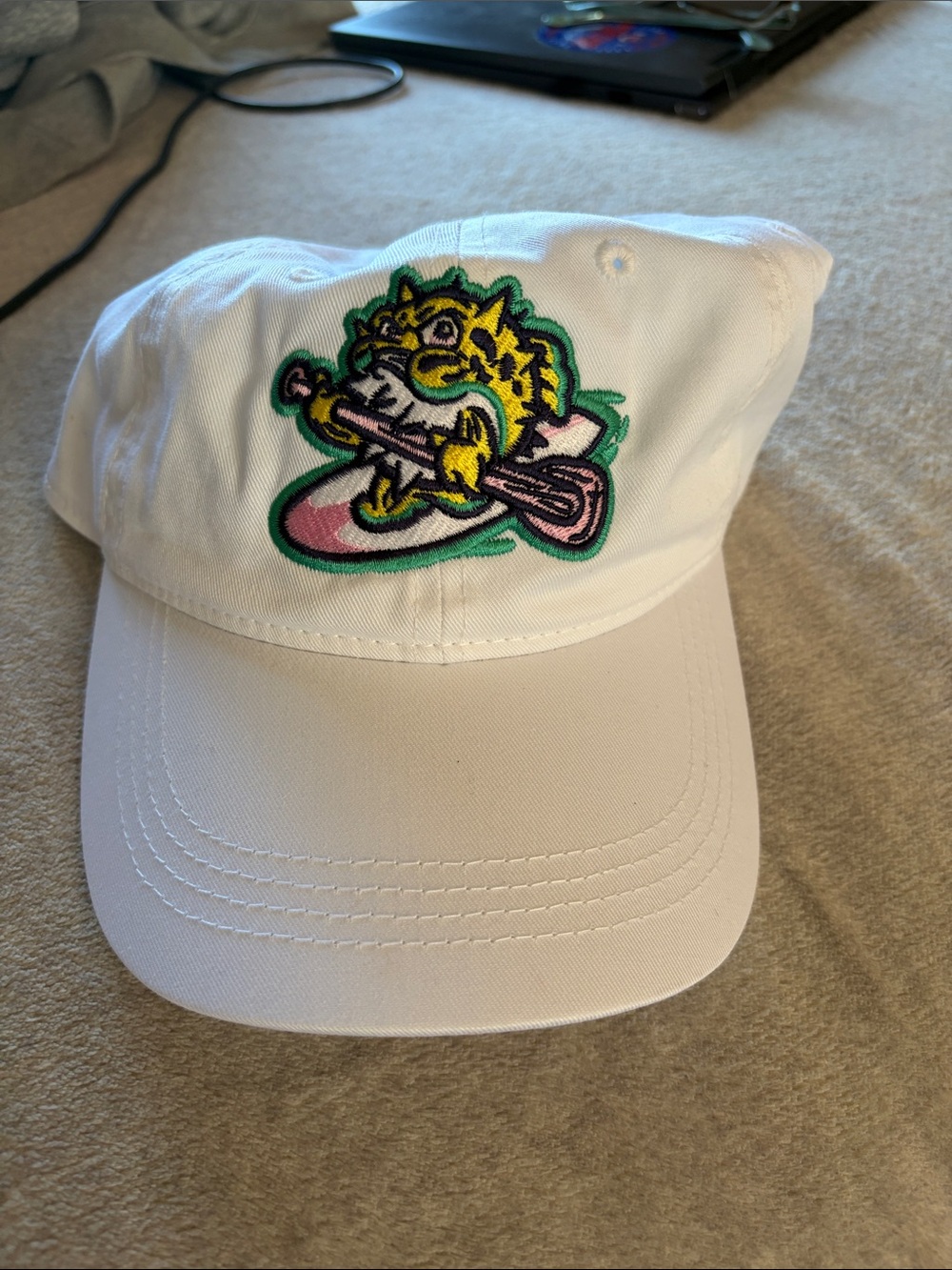 White Baseball Cap with Jersey Blueclaws Locals Patch